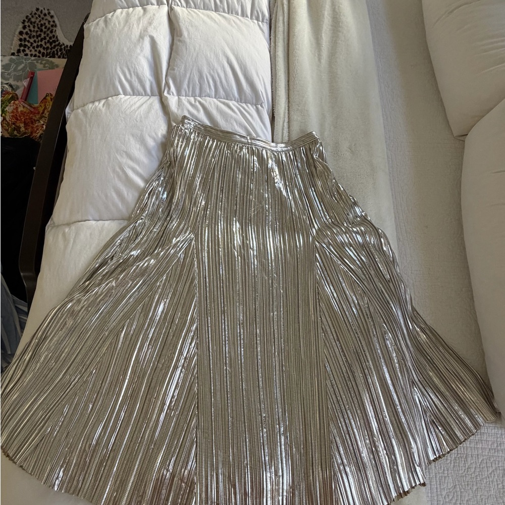 Maeve Metallic Silver A-Line Skirt